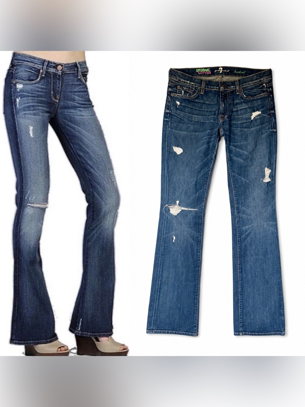 7 For All Mankind Bootcut Distressed Organic Cotton Jeans – Size 29 Low Rise